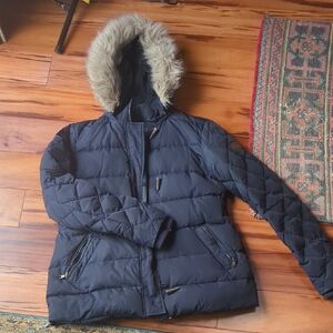 Ralph Lauren Navy Puffer Jacket with Faux Fur Hood